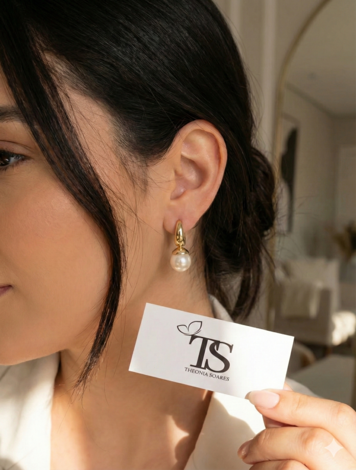 Brinco Pérola Theonia Soares Folheado a Ouro 18k