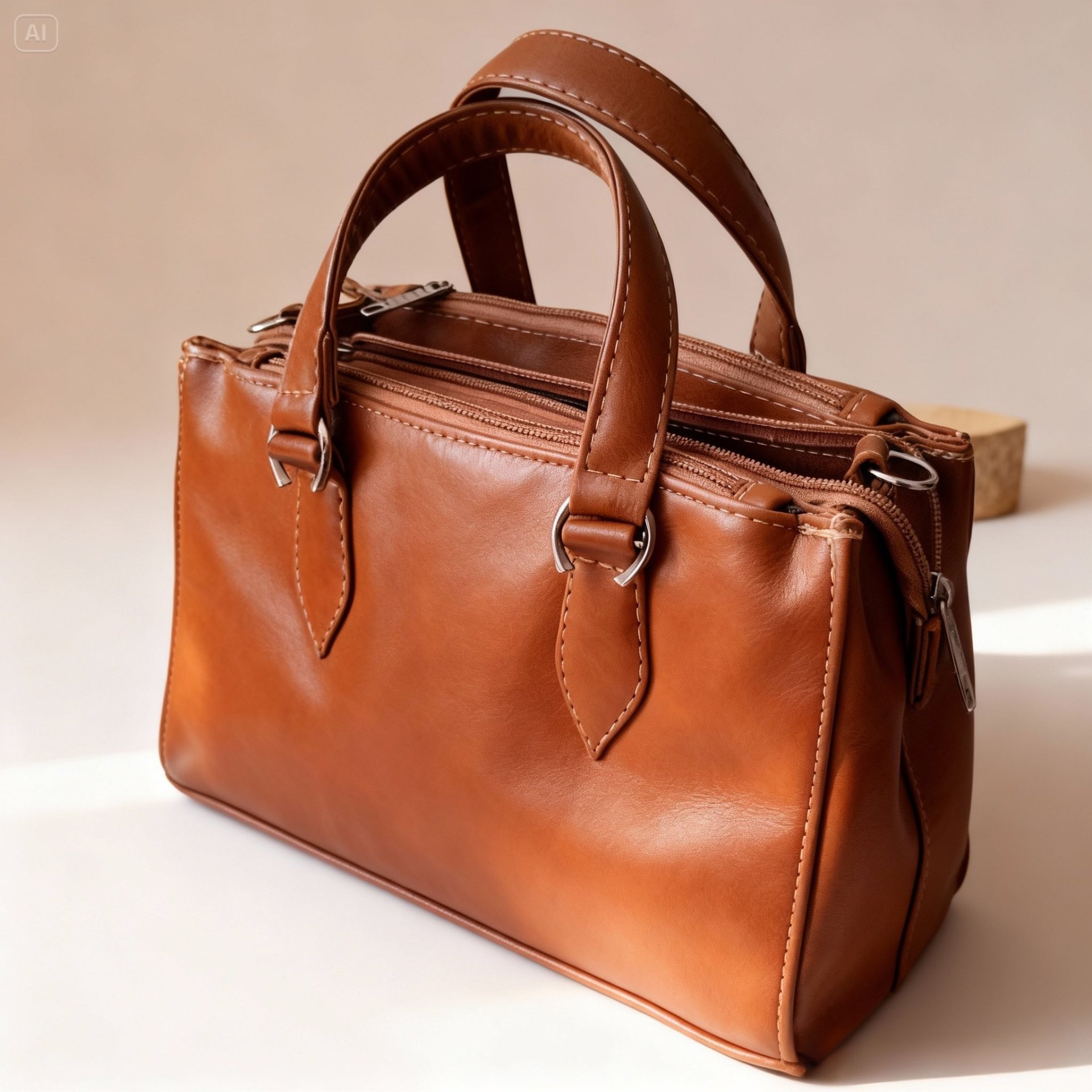 Bolsa Feminina Importada Média Estruturada com Divisórias – Caramelo