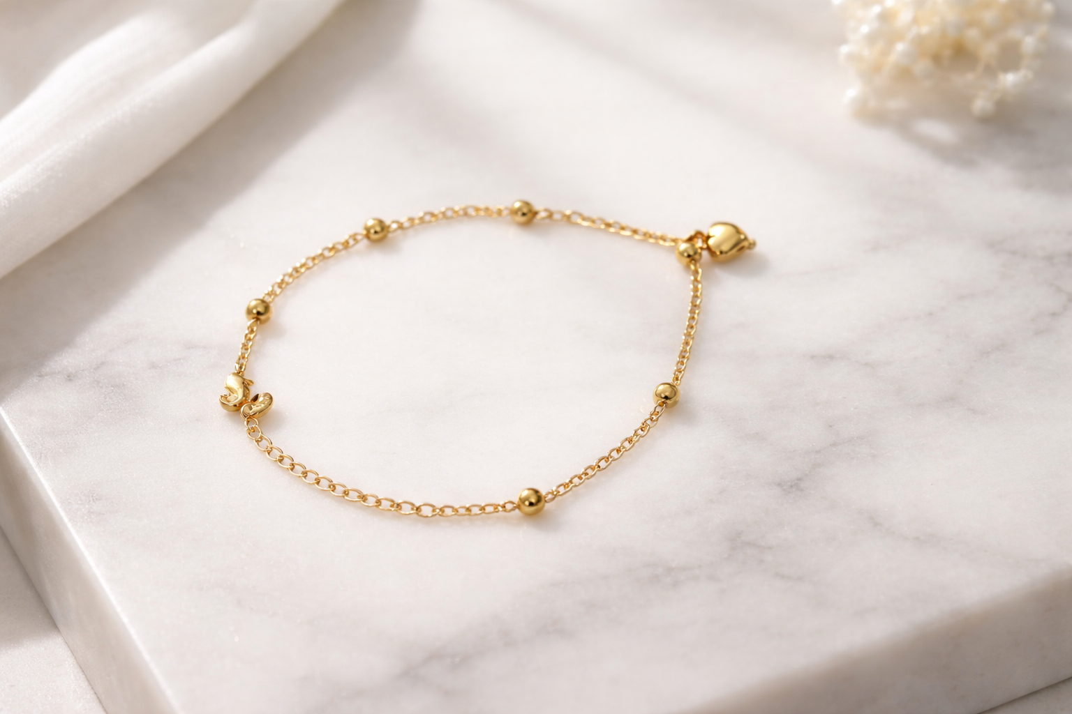 Pulseira Bolas em Linha Coração Magnífica